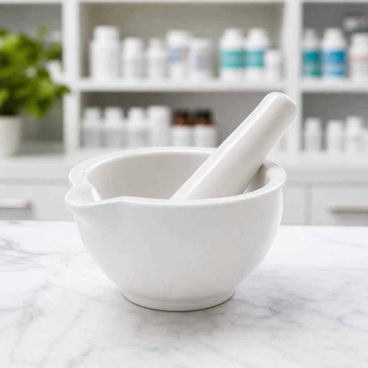 A mortar and pestle used for pharmacy compounding